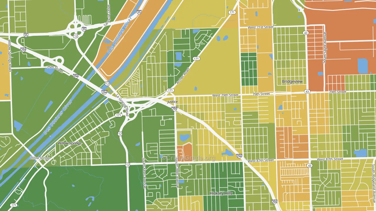 Justice, IL Map of Vandalism Rates
