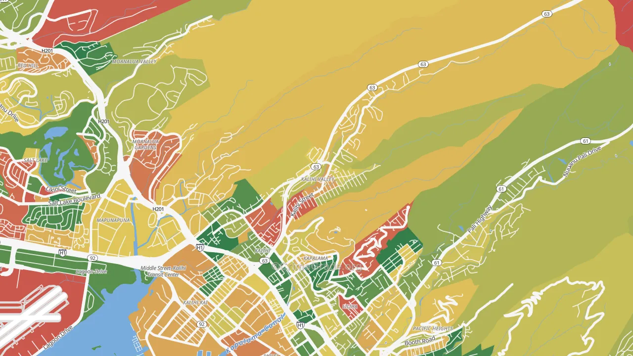 Kalihi Valley, Honolulu, HI Map of Vandalism Rates