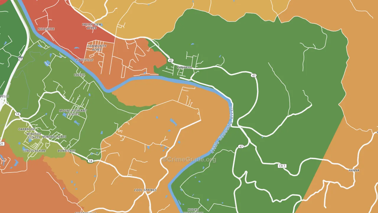 Kanawha, WV Map of Vandalism Rates