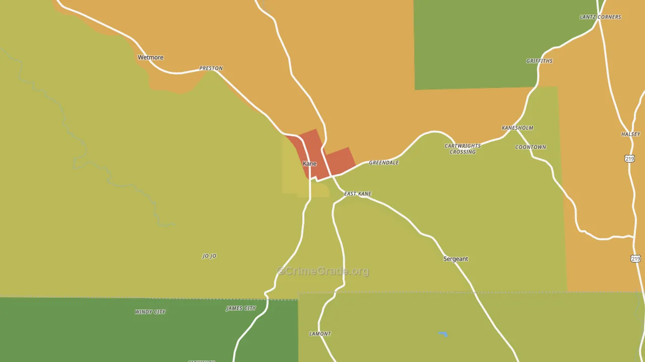 Kane, PA Map of Vandalism Rates