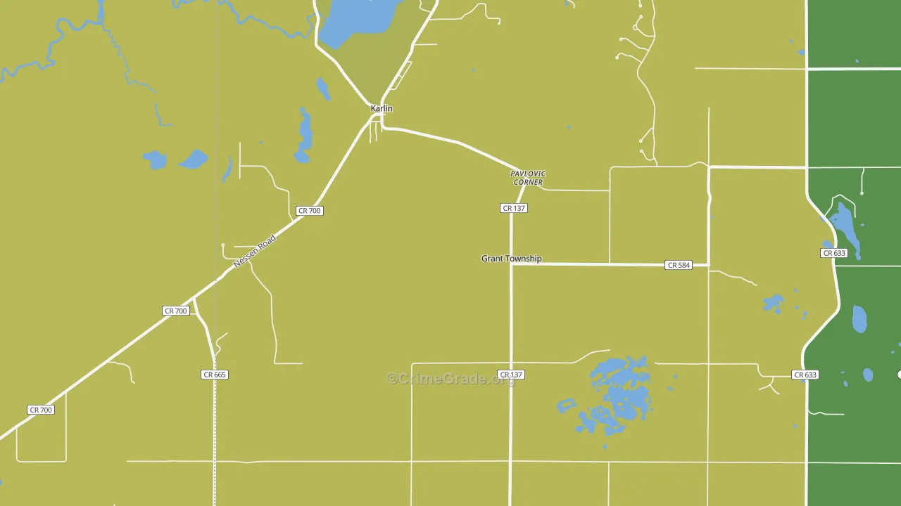 Karlin, MI Map of Vandalism Rates