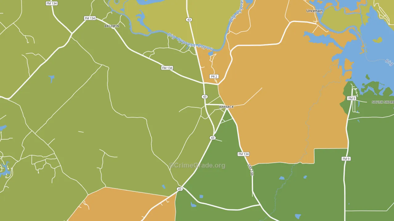Karnack, TX Map of Vandalism Rates