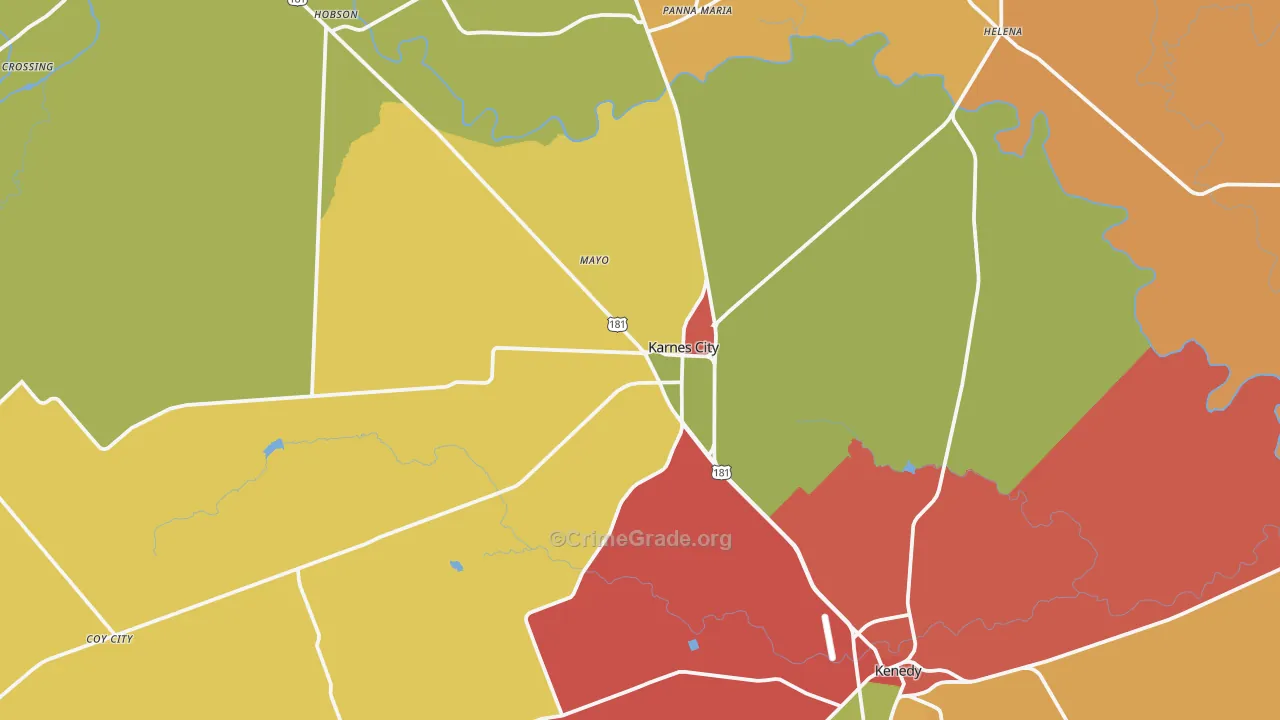 Karnes City, TX Map of Vandalism Rates