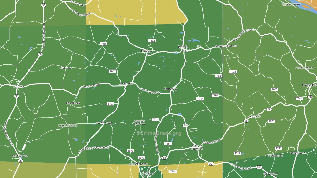 Karns City, PA Map of Vandalism Rates