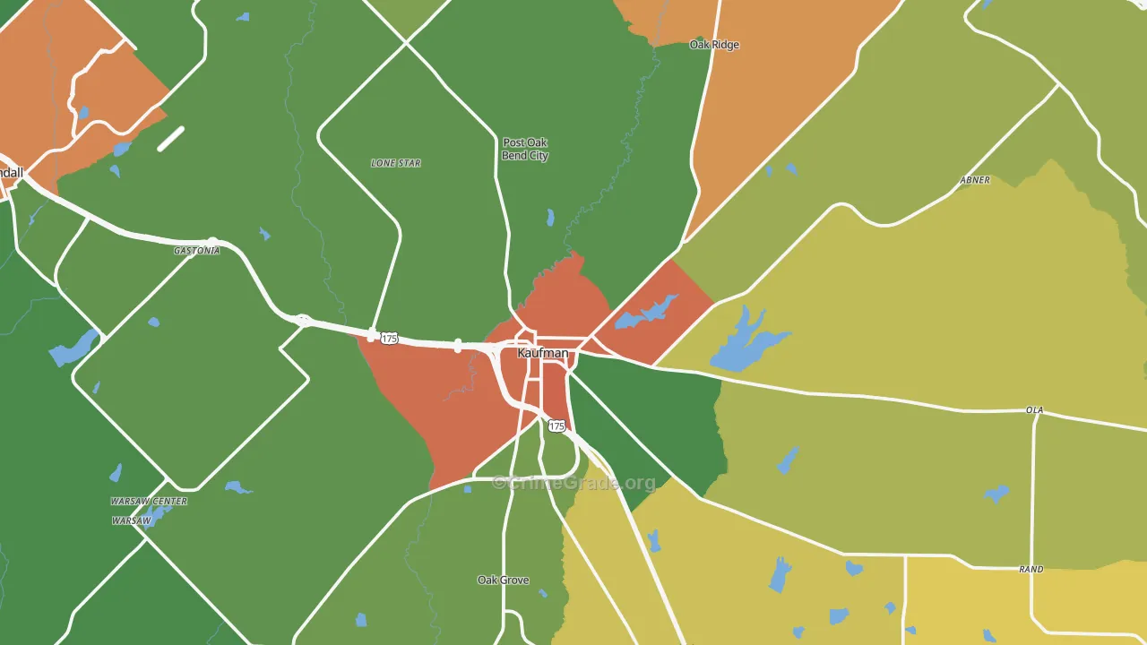 Kaufman, TX Map of Vandalism Rates