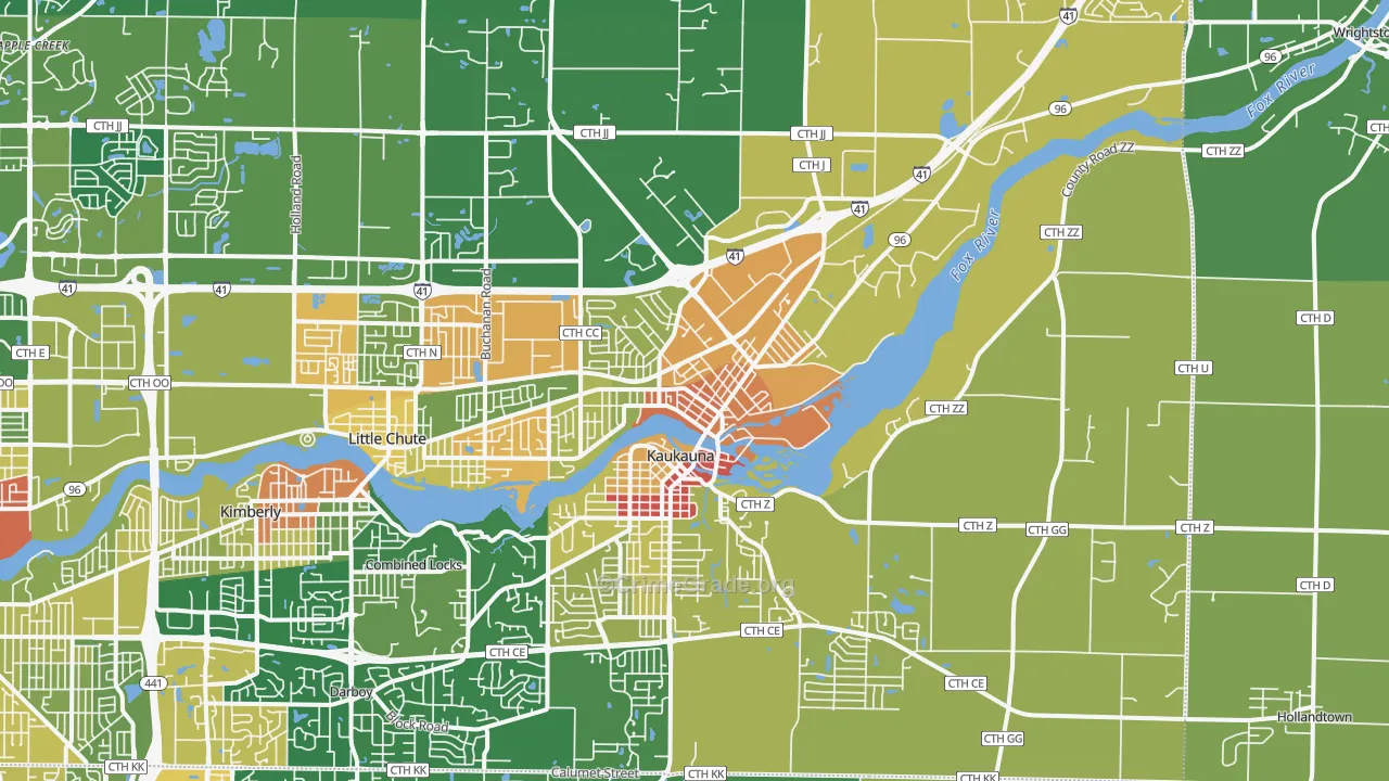 Kaukauna, WI Map of Vandalism Rates