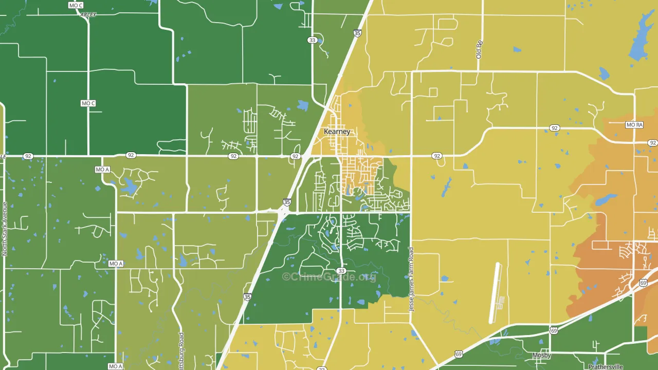 Kearney, MO Map of Vandalism Rates