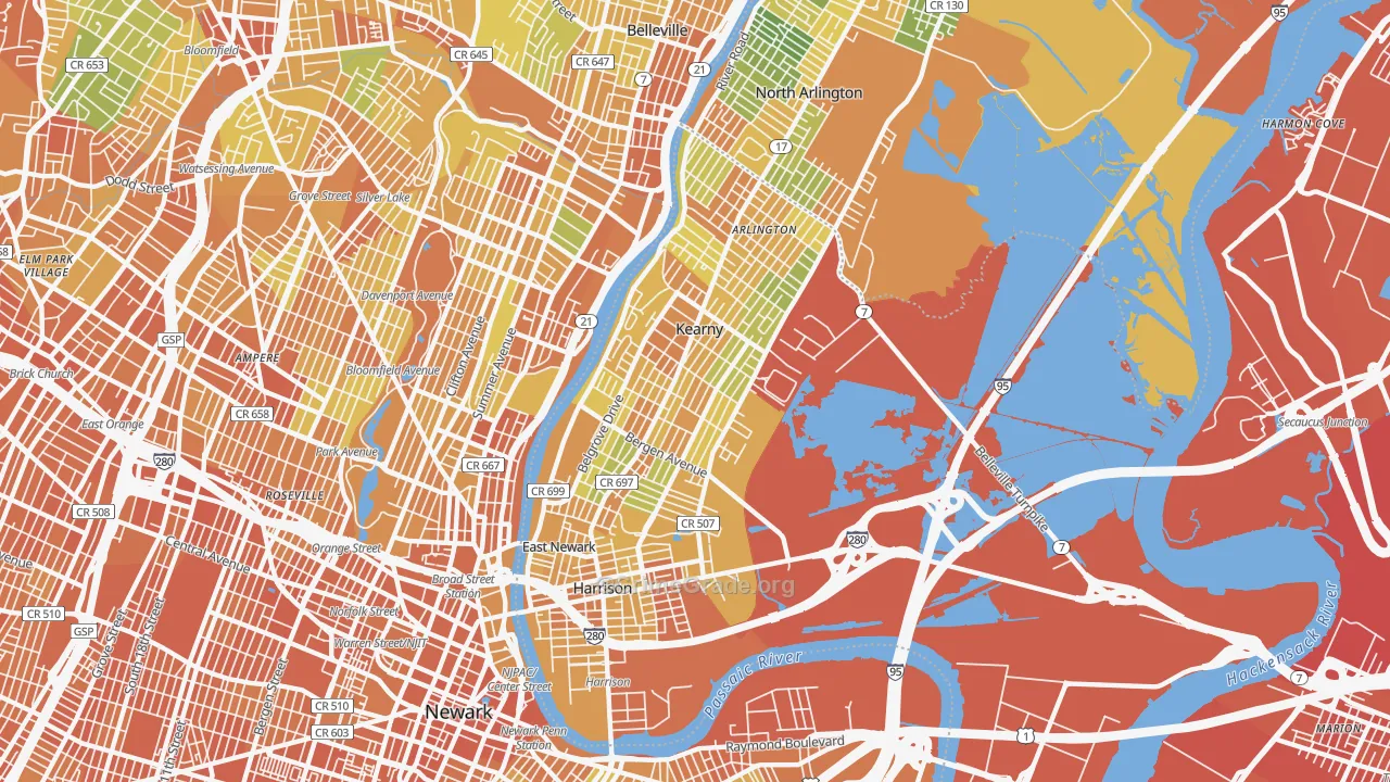 Kearny, NJ Map of Vandalism Rates