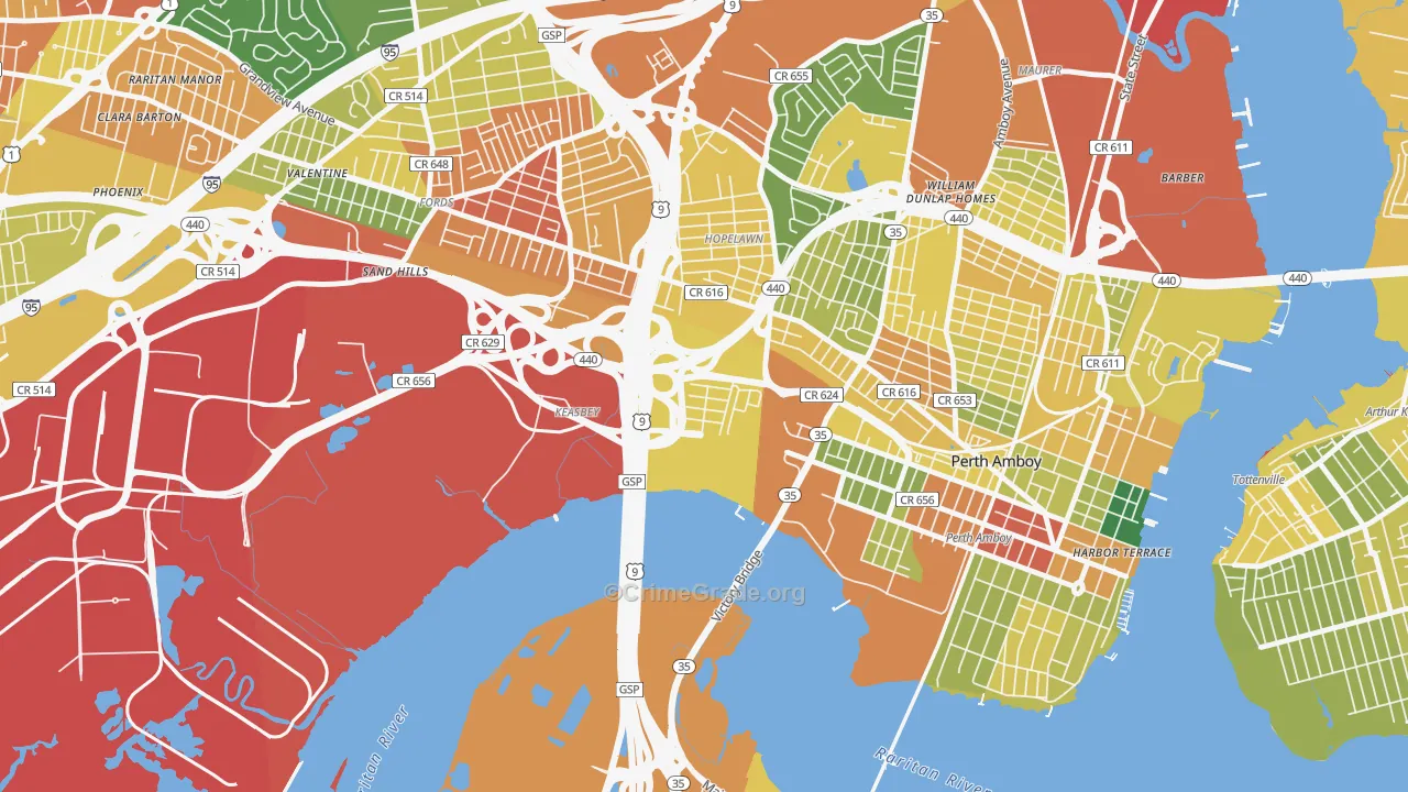 Keasbey, NJ Map of Vandalism Rates
