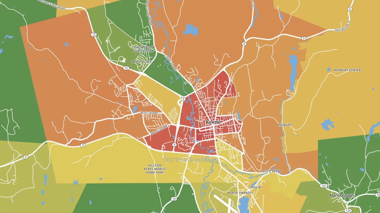 Keene, NH Map of Vandalism Rates