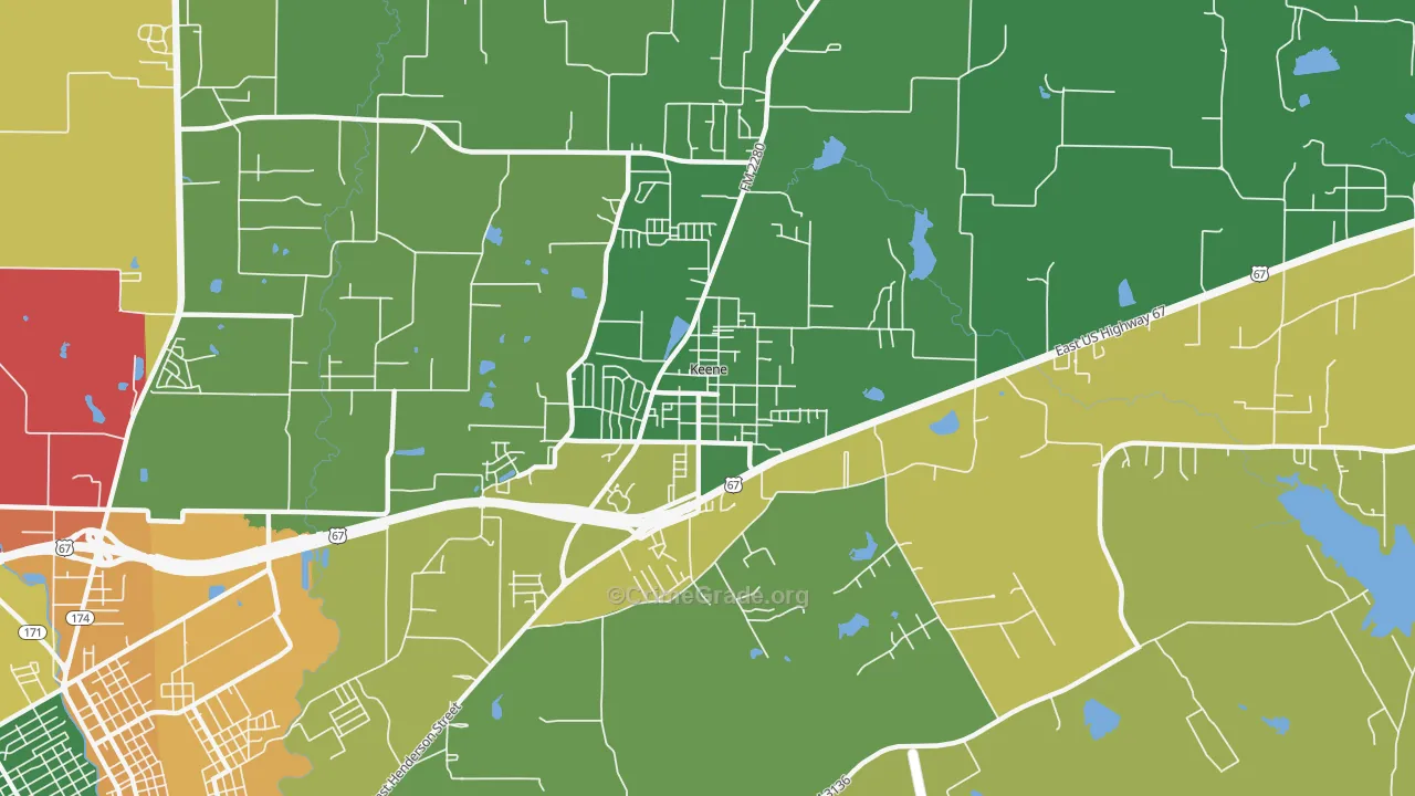 Keene, TX Map of Vandalism Rates