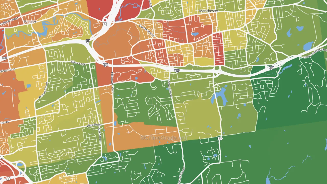 Keeney, Manchester, CT Map of Vandalism Rates