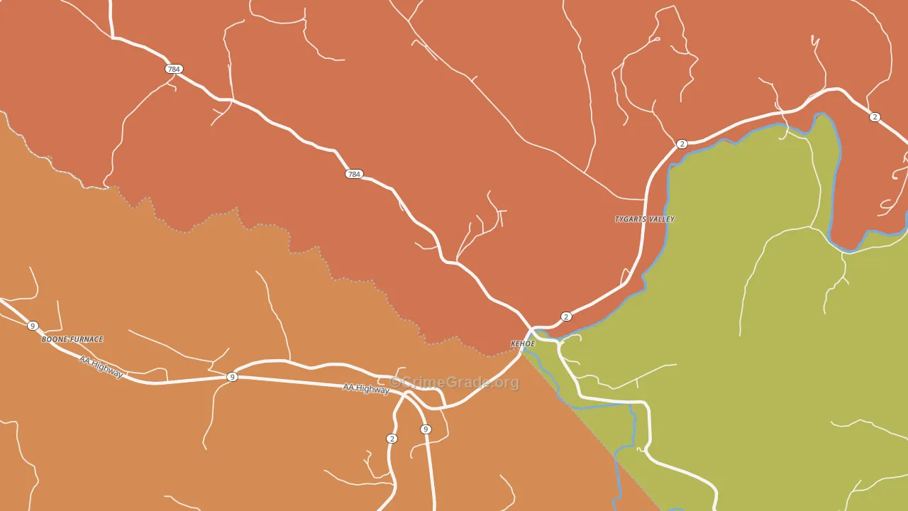 Kehoe, KY Map of Vandalism Rates