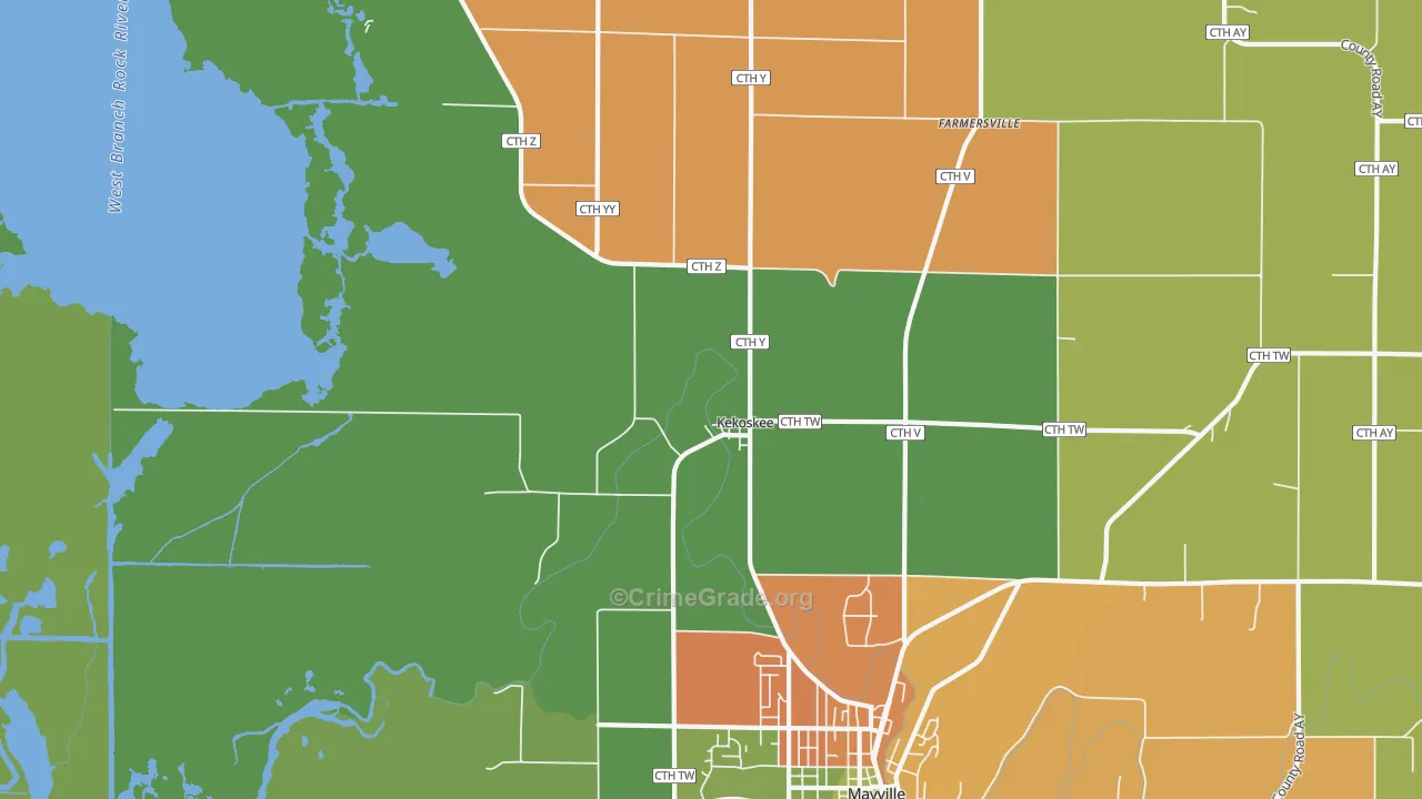 Kekoskee, WI Map of Vandalism Rates