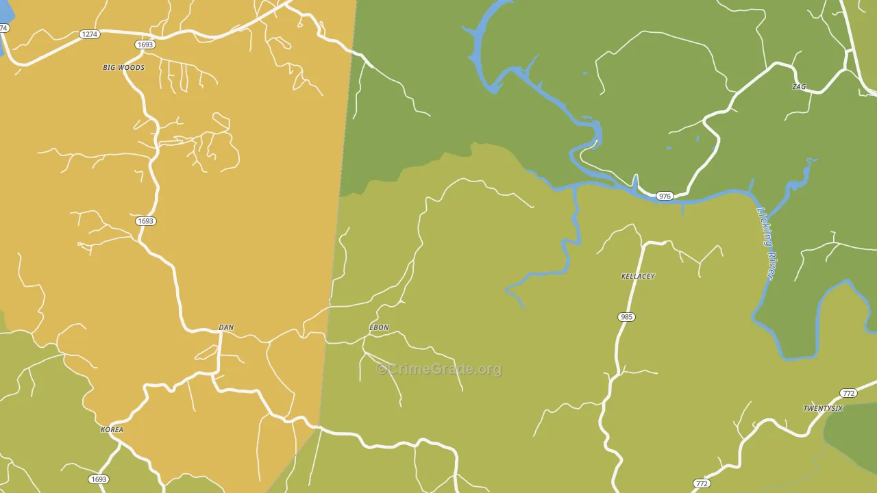 Kellacey, KY Map of Vandalism Rates