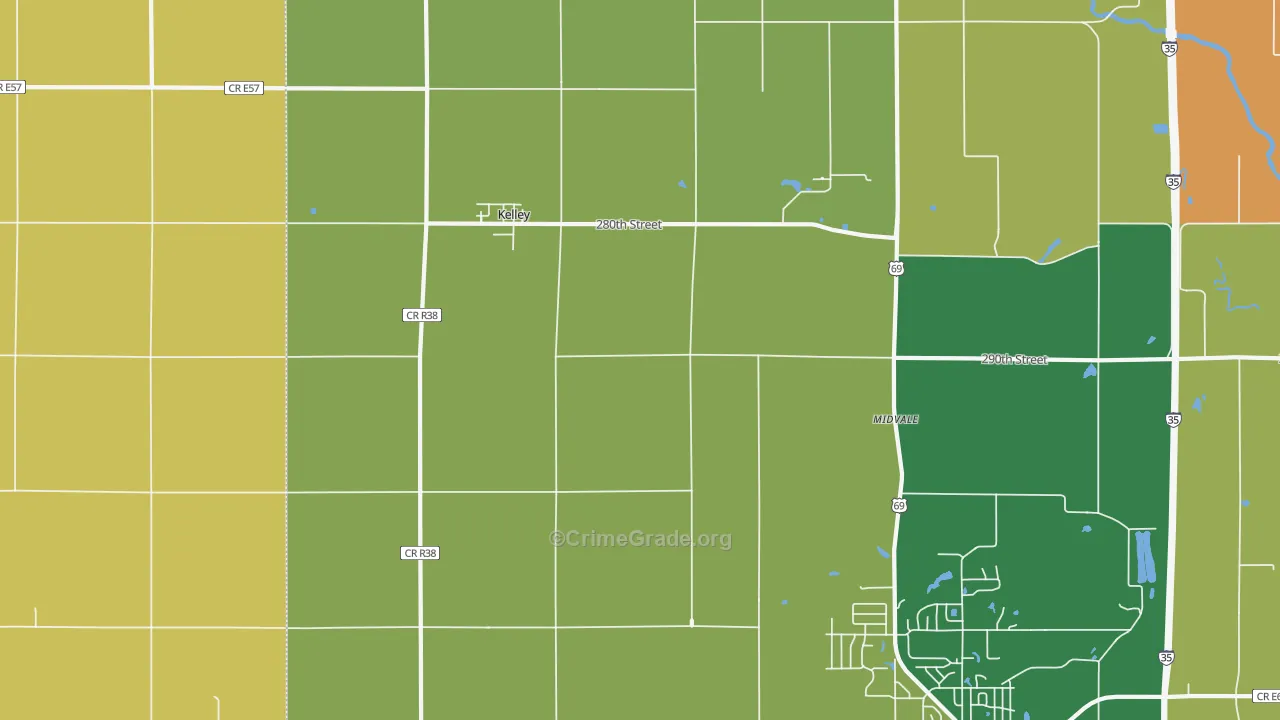 Kelley, IA Map of Vandalism Rates