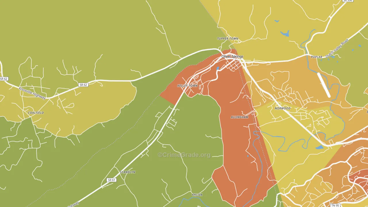 Kelley Town, TN Map of Vandalism Rates