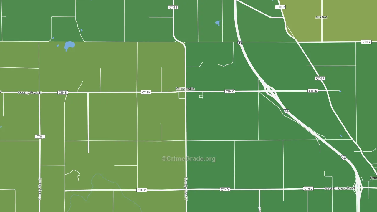 Kellnersville, WI Map of Vandalism Rates