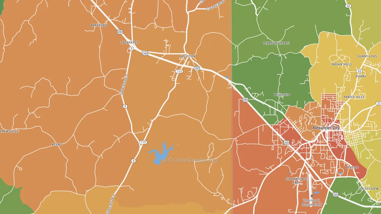 Kellyton, AL Map of Vandalism Rates