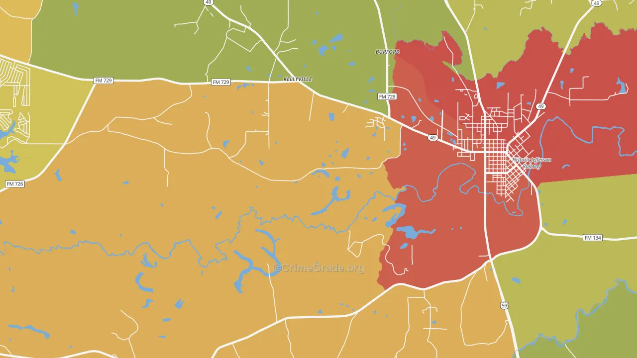 Kellyville, TX Map of Vandalism Rates