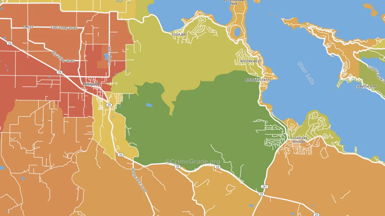 Kelseyville, CA Map of Vandalism Rates