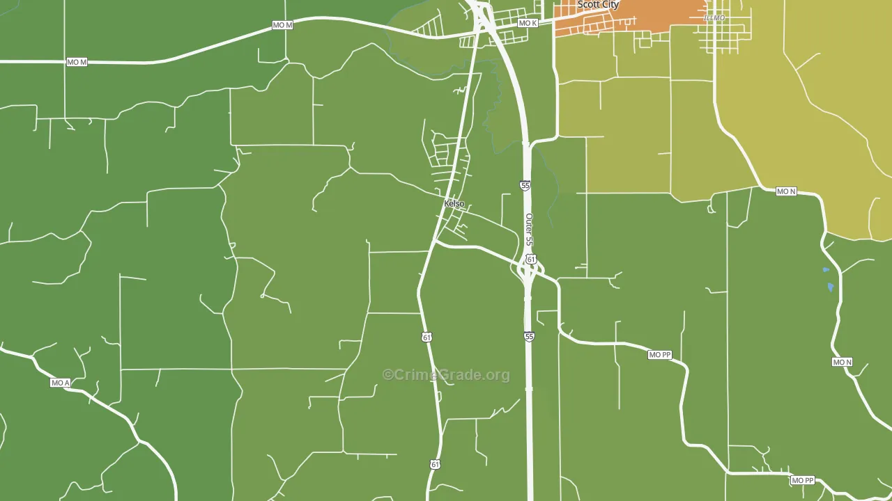 Kelso, MO Map of Vandalism Rates