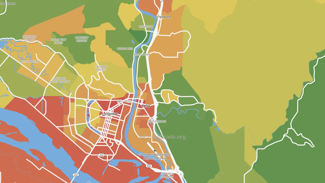 Kelso, WA Map of Vandalism Rates