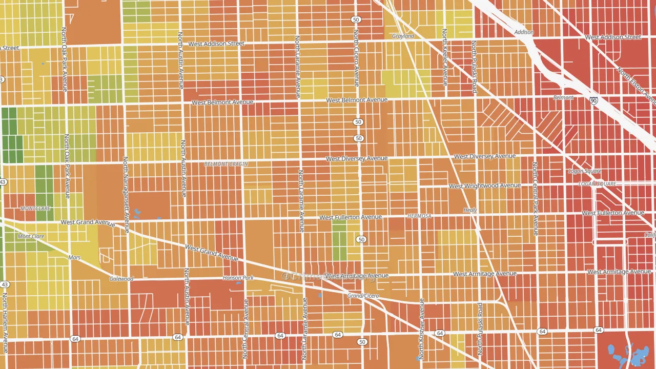 Kelvyn Grove, Chicago, IL Map of Vandalism Rates