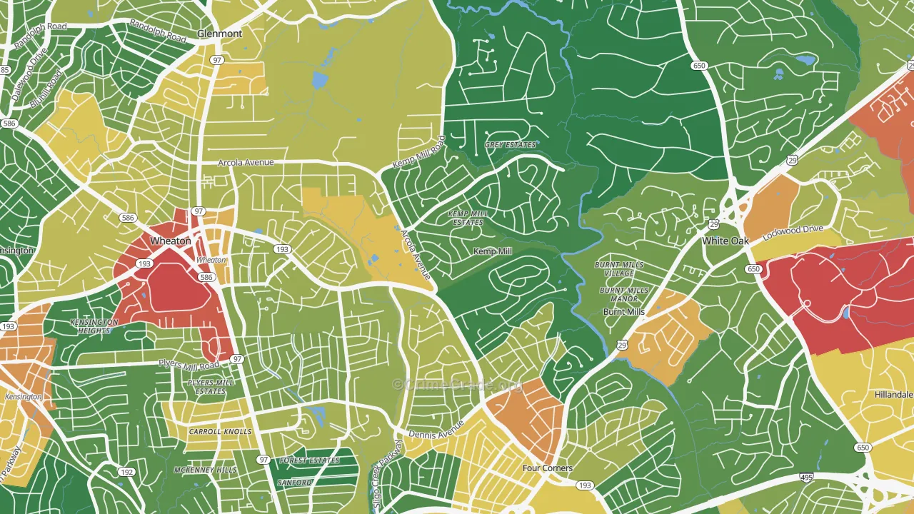 Kemp Mill, MD Map of Vandalism Rates