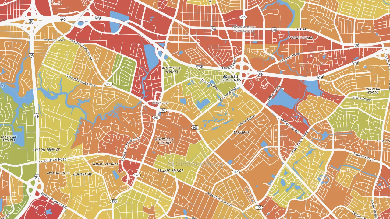 Kempsville Gardens, Virginia Beach, VA Map of Vandalism Rates