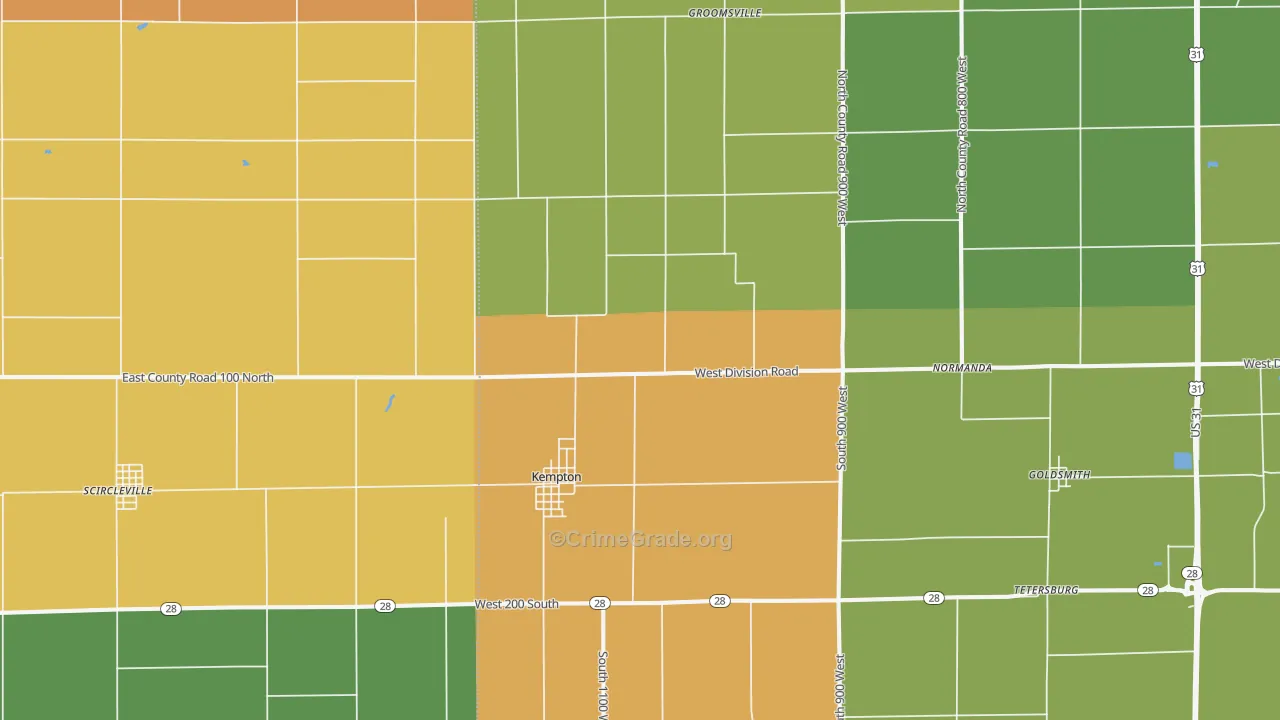 Kempton, IN Map of Vandalism Rates