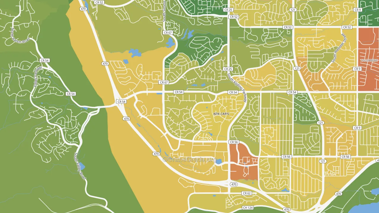 Ken Caryl Ranch Plains, Ken Caryl, CO Map of Vandalism Rates