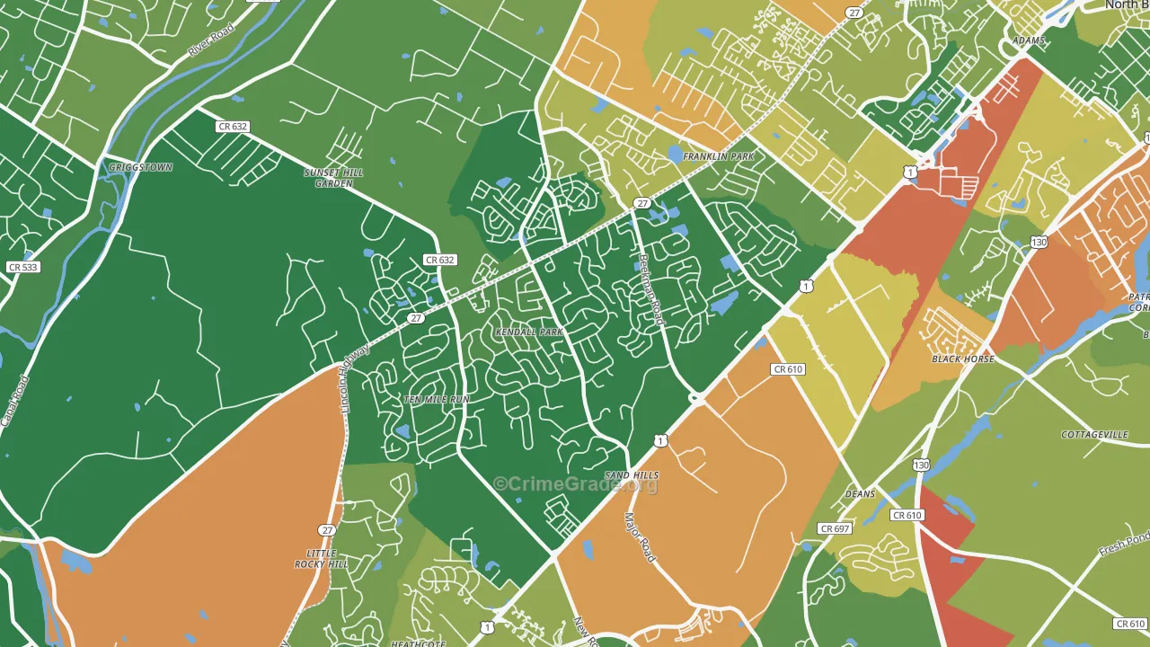 Kendall Park, NJ Map of Vandalism Rates