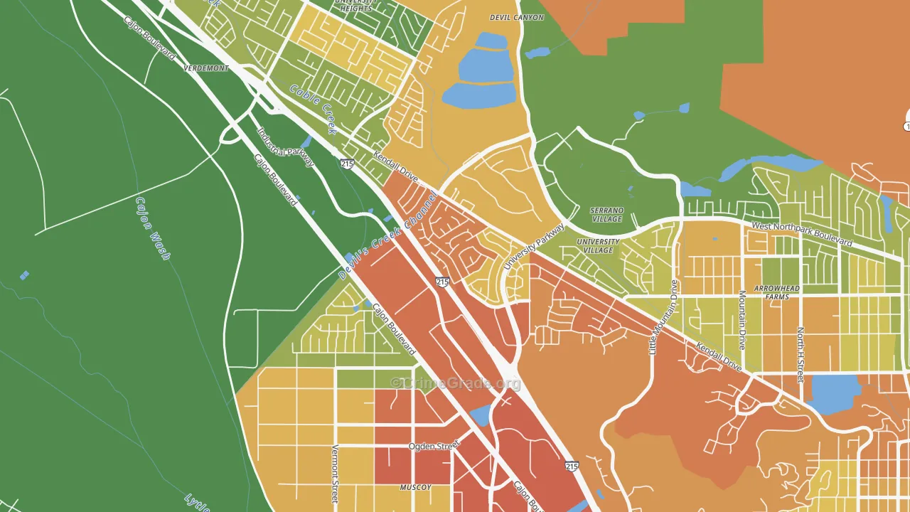 Kendall, San Bernardino, CA Map of Vandalism Rates