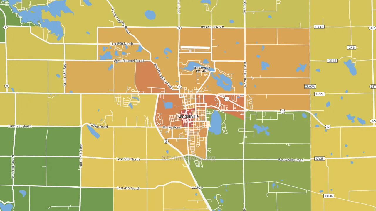 Kendallville, IN Map of Vandalism Rates