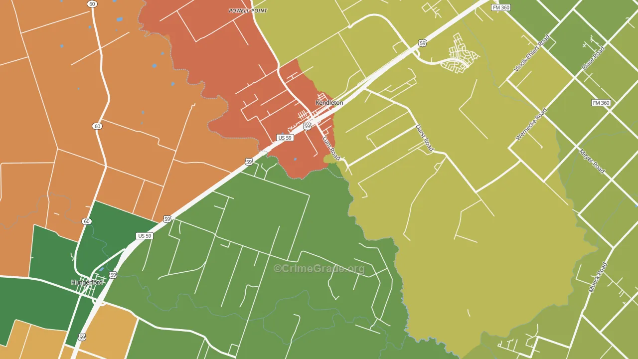 Kendleton, TX Map of Vandalism Rates