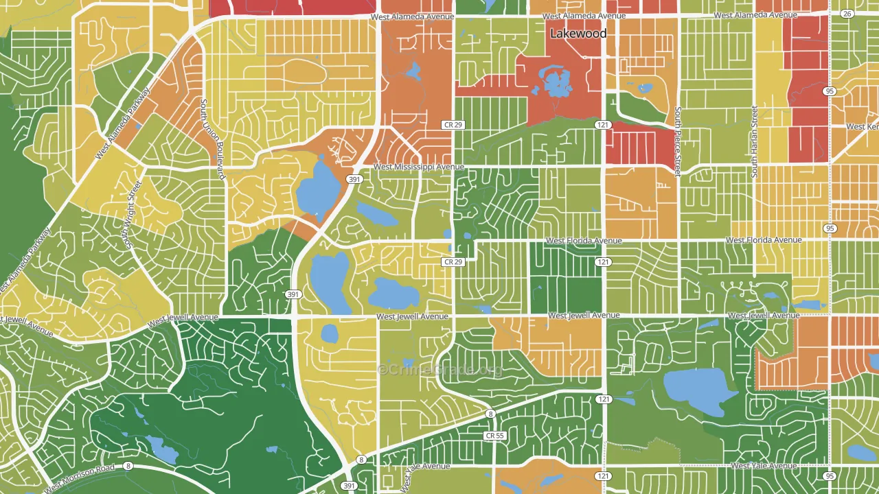 Kendrick Lake, Lakewood, CO Map of Vandalism Rates