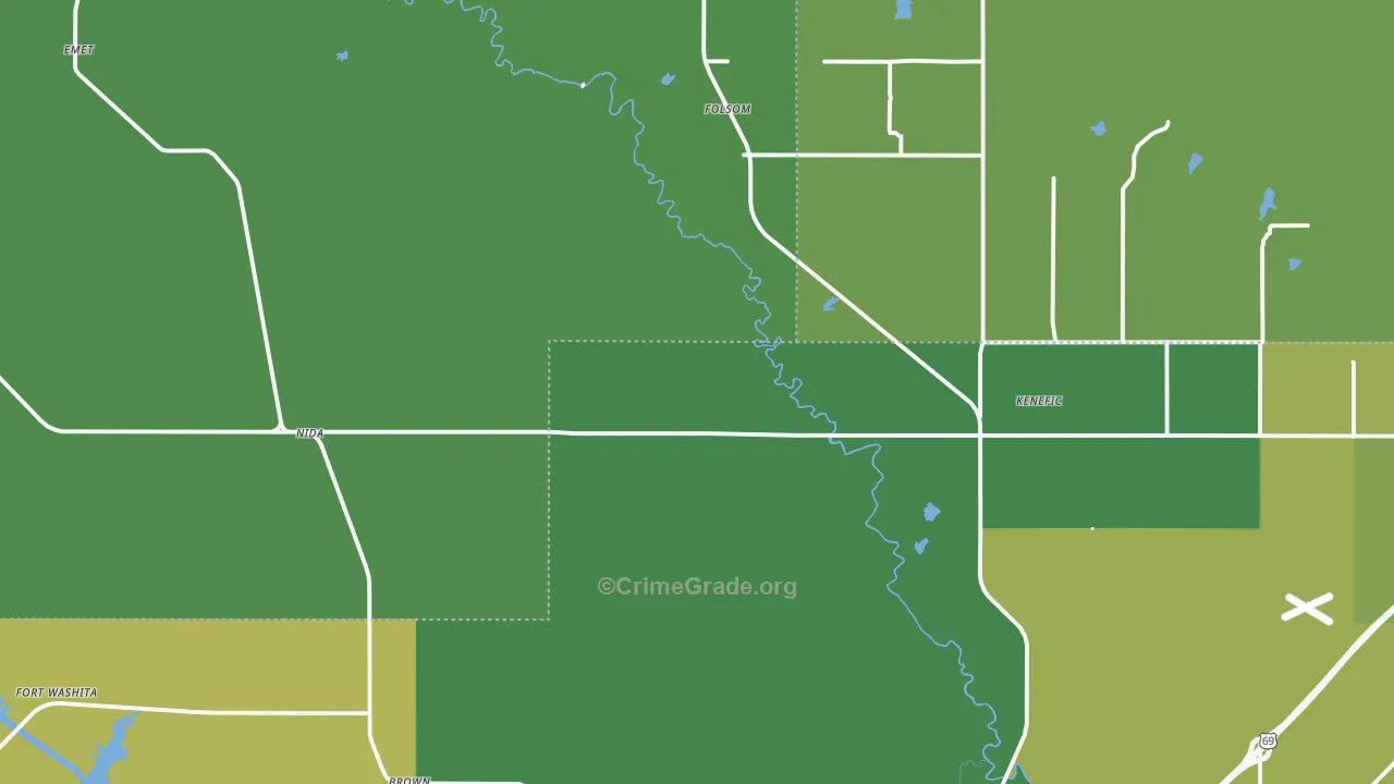 Kenefic, OK Map of Vandalism Rates