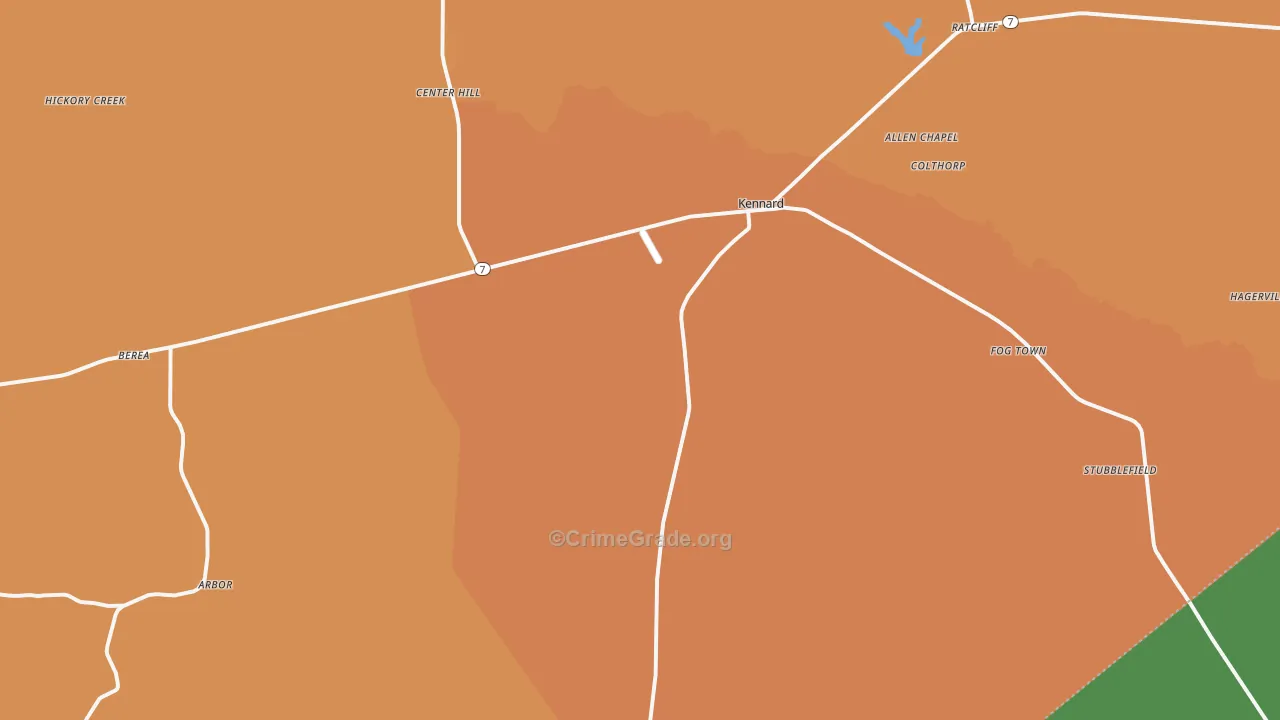 Kennard, TX Map of Vandalism Rates