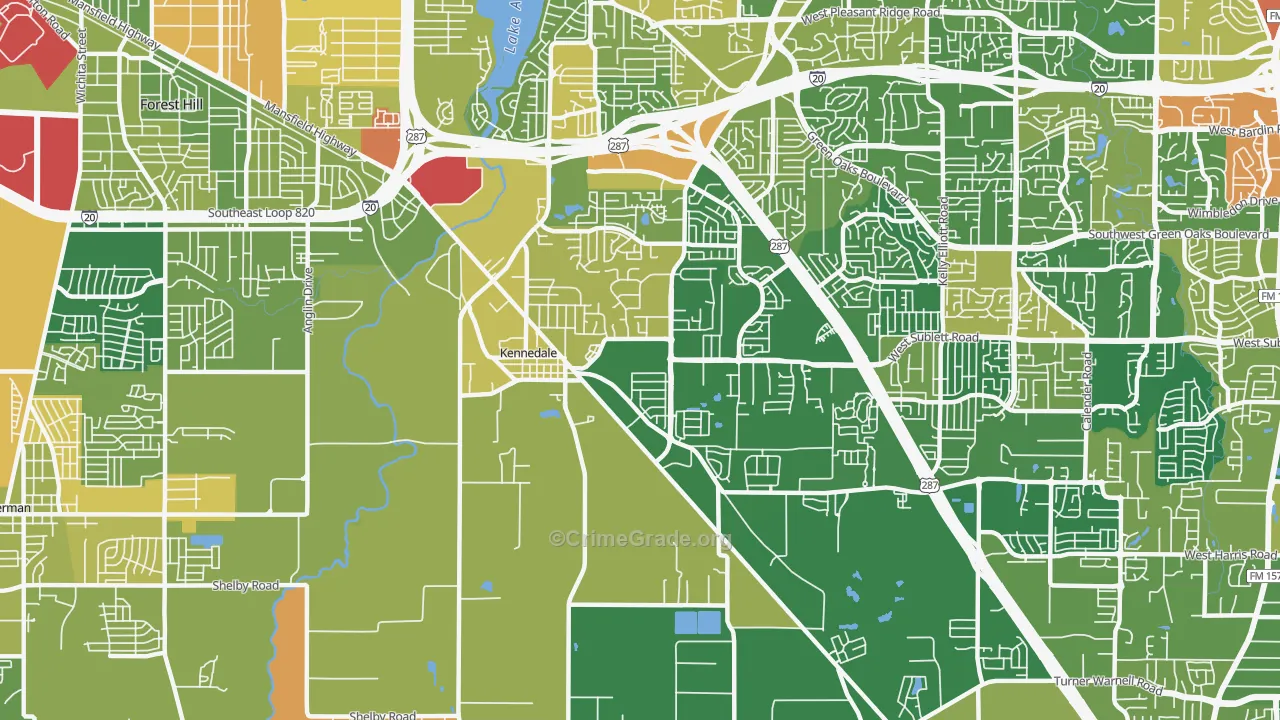 Kennedale, TX Map of Vandalism Rates