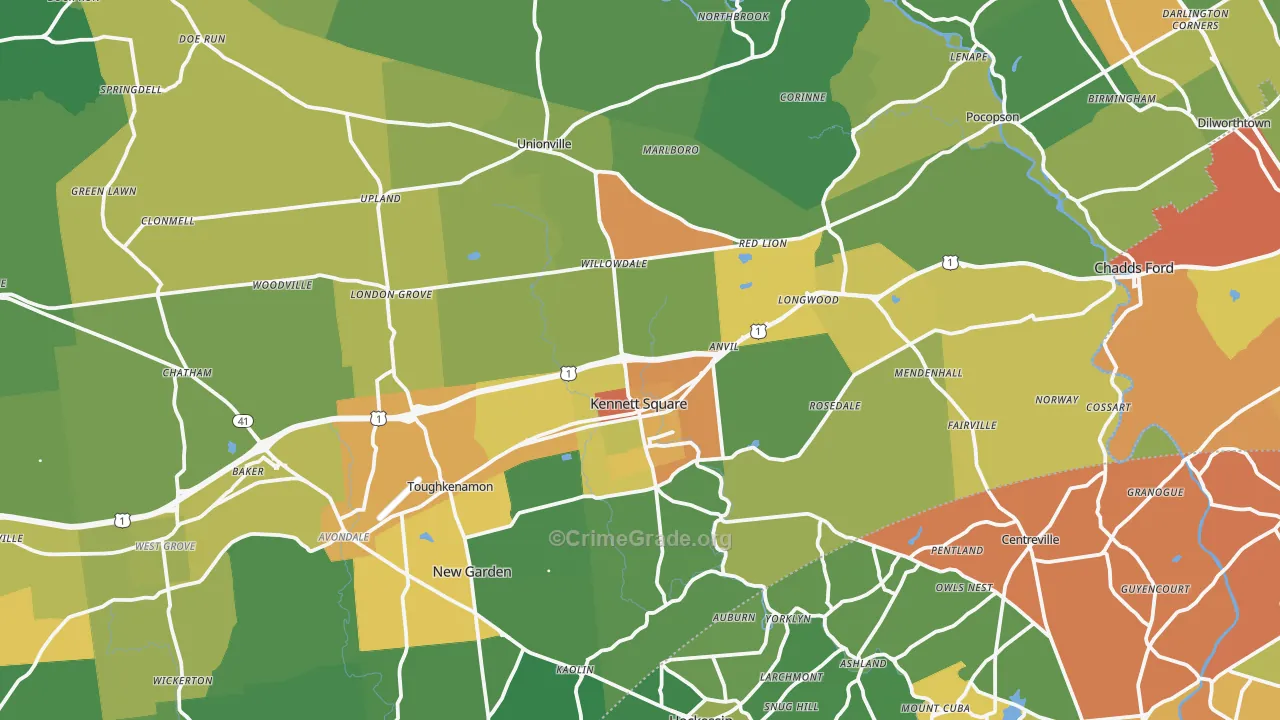 Kennett Square, PA Map of Vandalism Rates