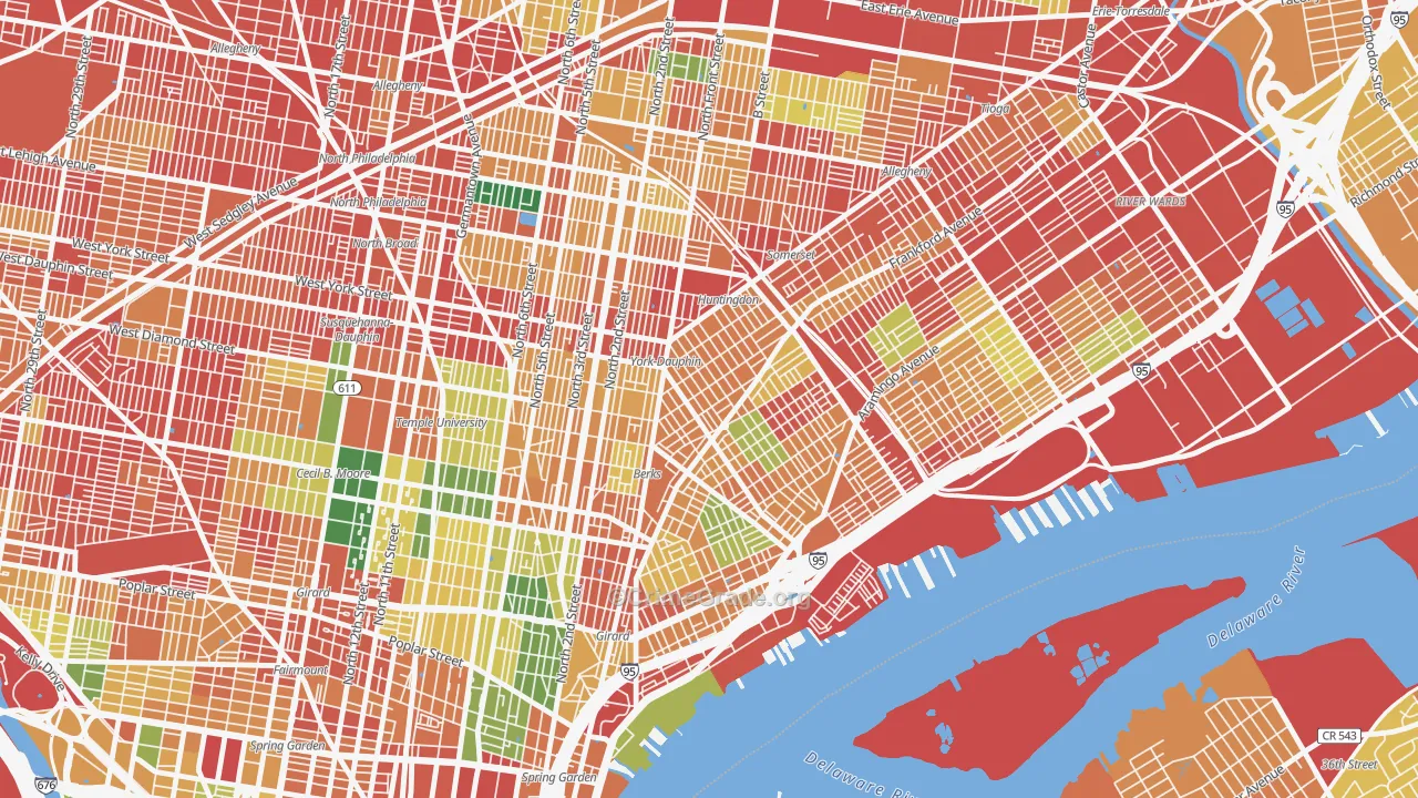 Kensington, Philadelphia, PA Map of Vandalism Rates