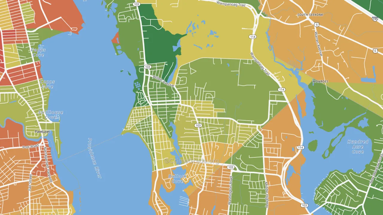 Kent Corner, Riverside, RI Map of Vandalism Rates