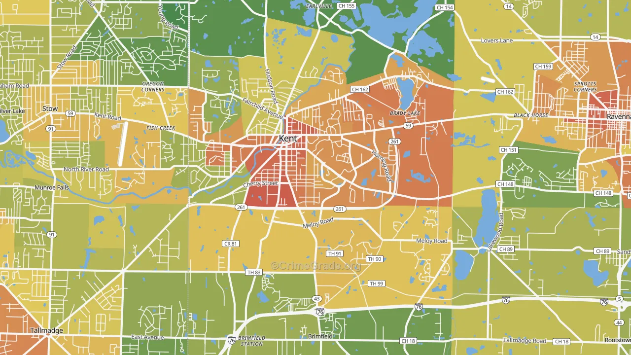 Kent, OH Map of Vandalism Rates