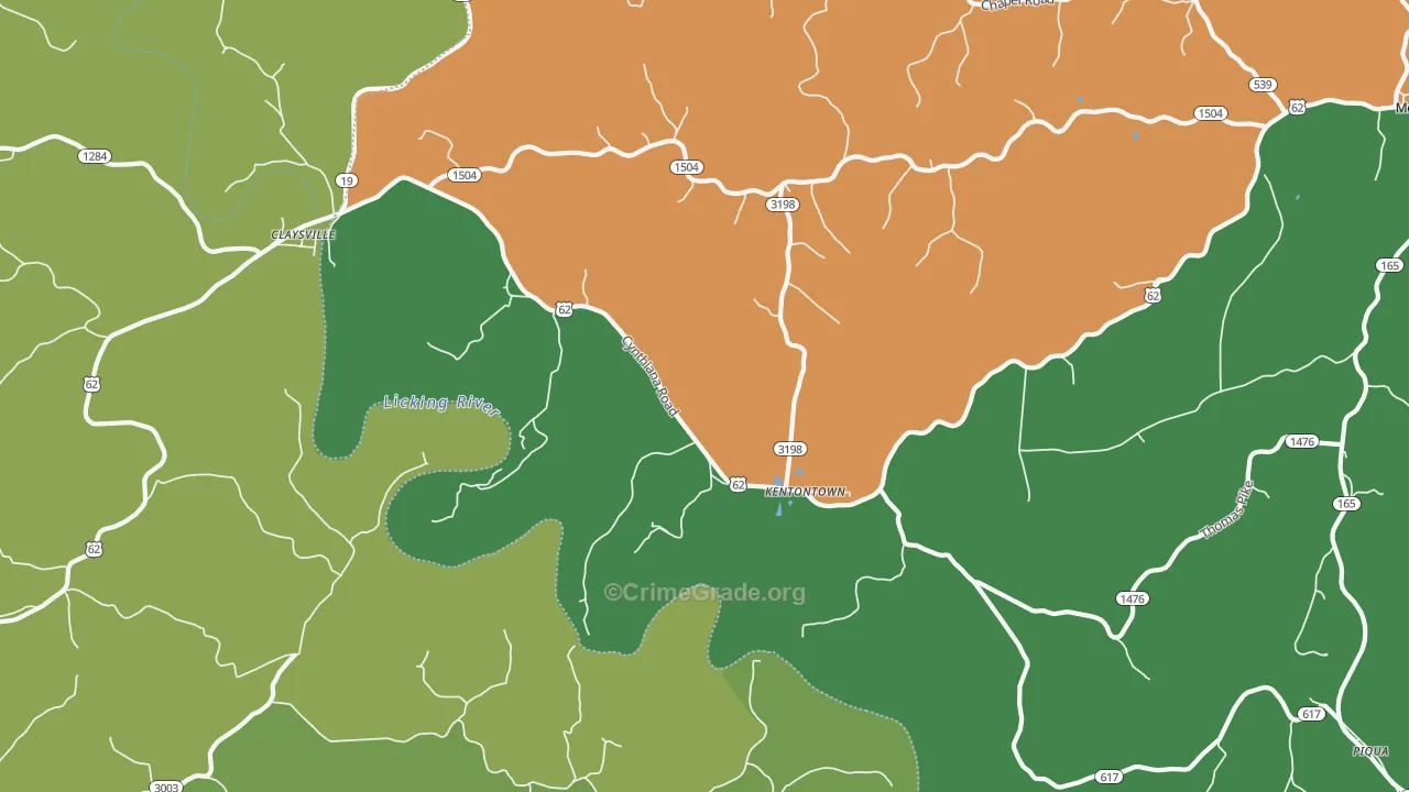Kentontown, KY Map of Vandalism Rates