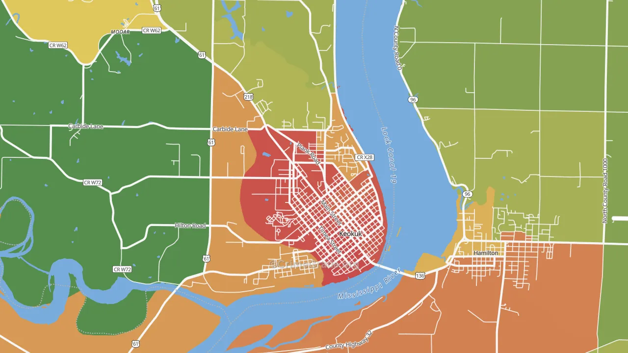 Keokuk, IA Map of Vandalism Rates
