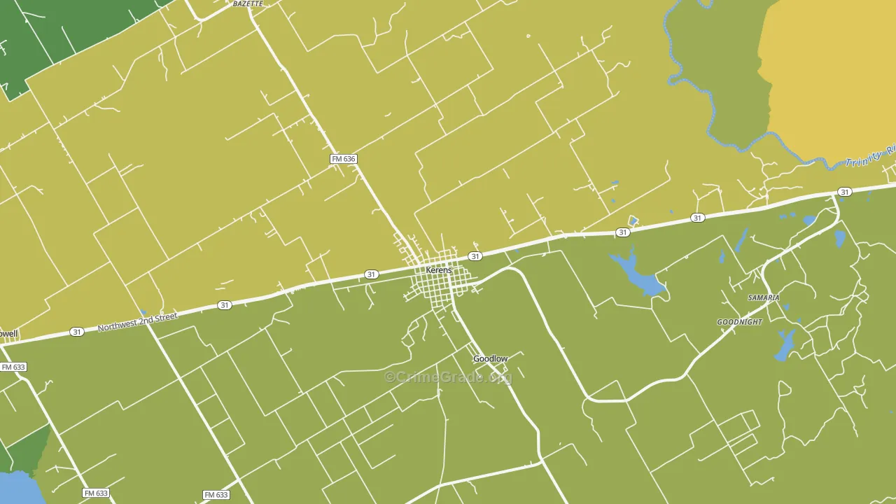 Kerens, TX Map of Vandalism Rates