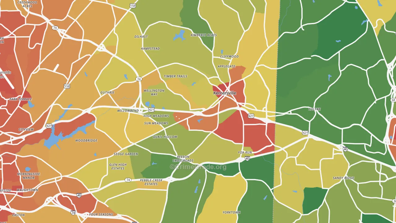 Kernersville, NC Map of Vandalism Rates