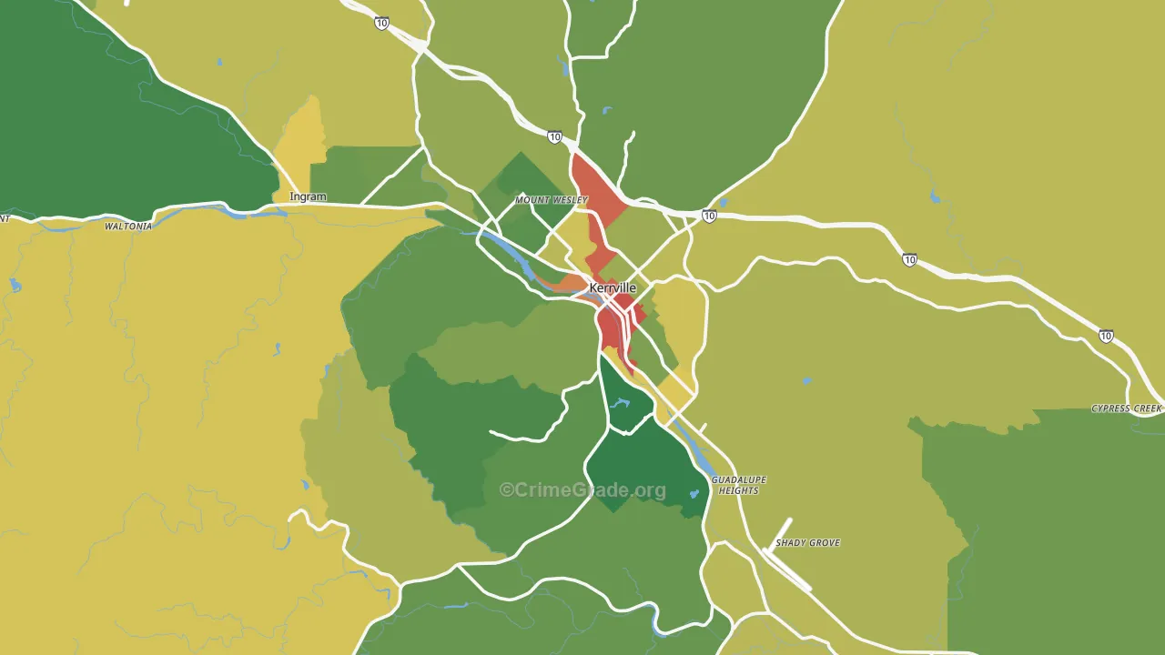 Kerrville, TX Map of Vandalism Rates