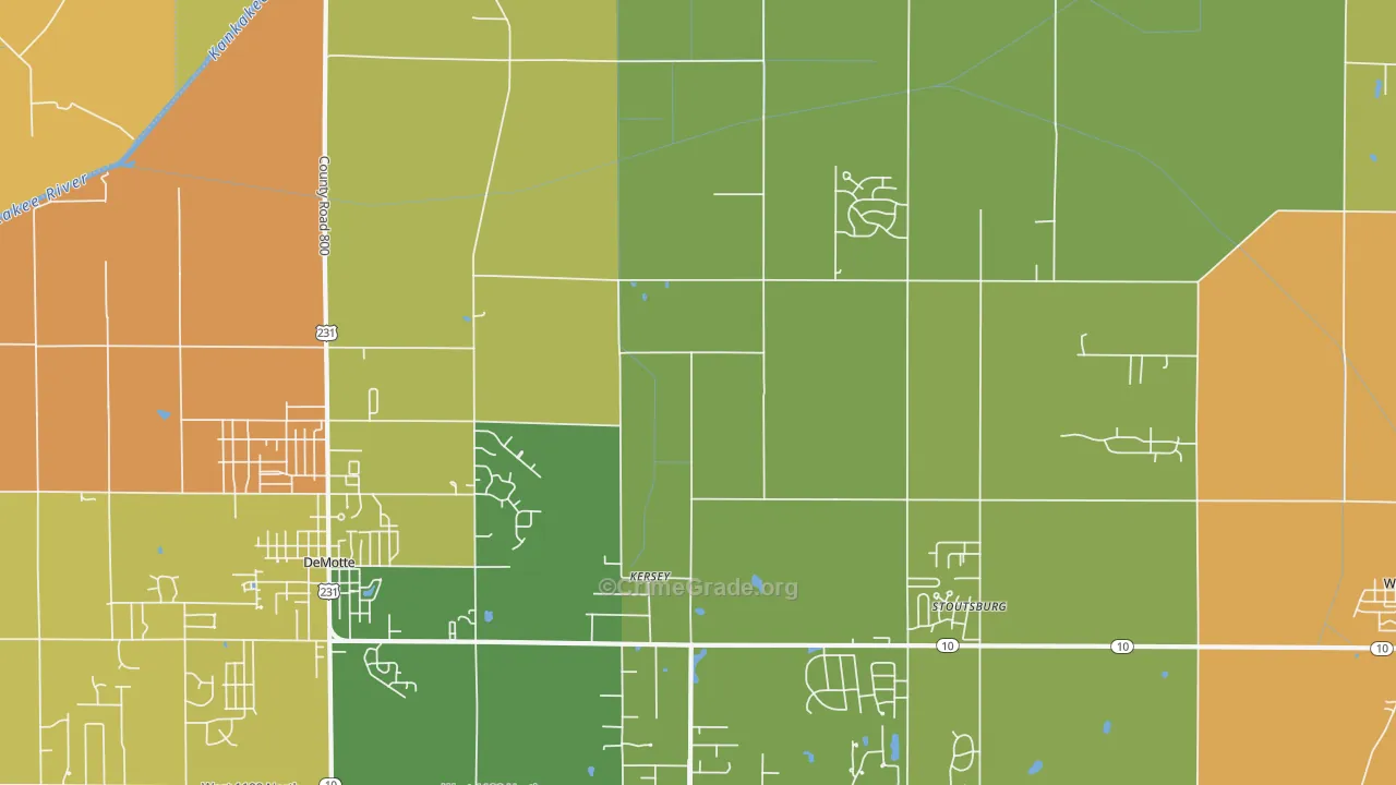 Kersey, IN Map of Vandalism Rates